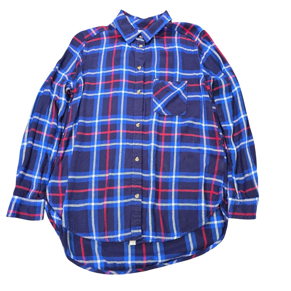 American Eagle Plaid Boyfriend Fit Shirt Women's Size M Navy Red Button Down